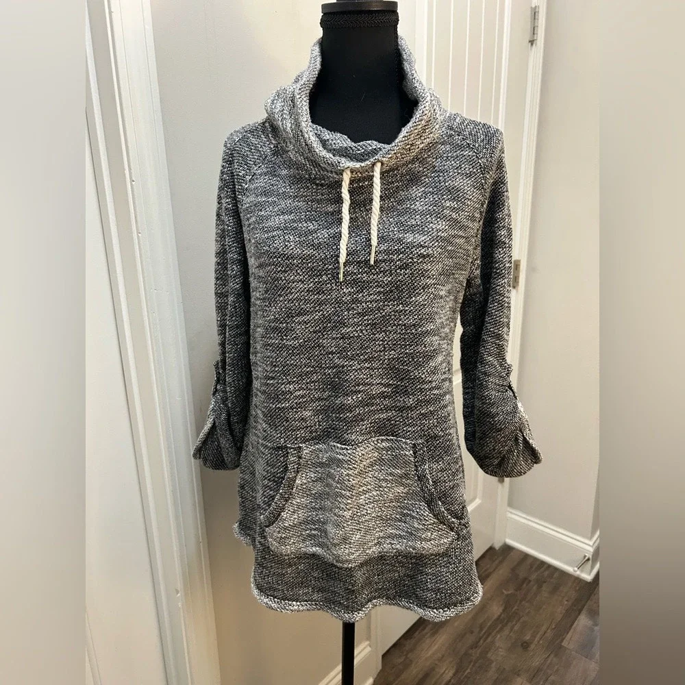 Calvin Klein Black‎ White Marled Cowl Neck Sweater Tunic Women's Medium